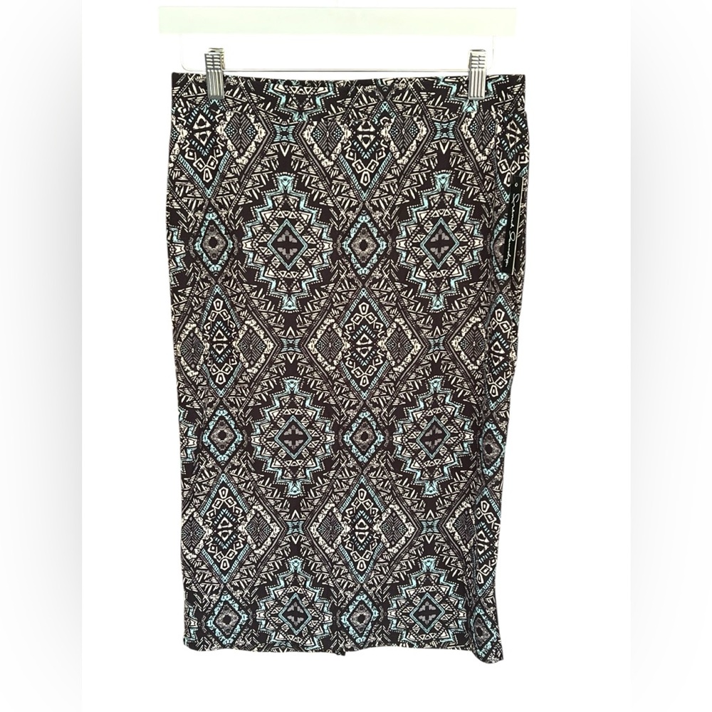 Stretch Surry Black & Teal Aztec Geometric Print Skirt Women’s NWT